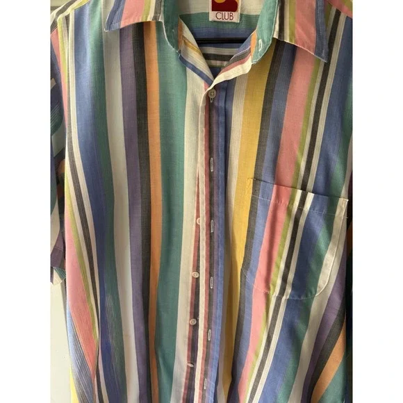 Vintage 90's Striped Career Club Shirt Collared Colorful Size L - Picture 1 of 4